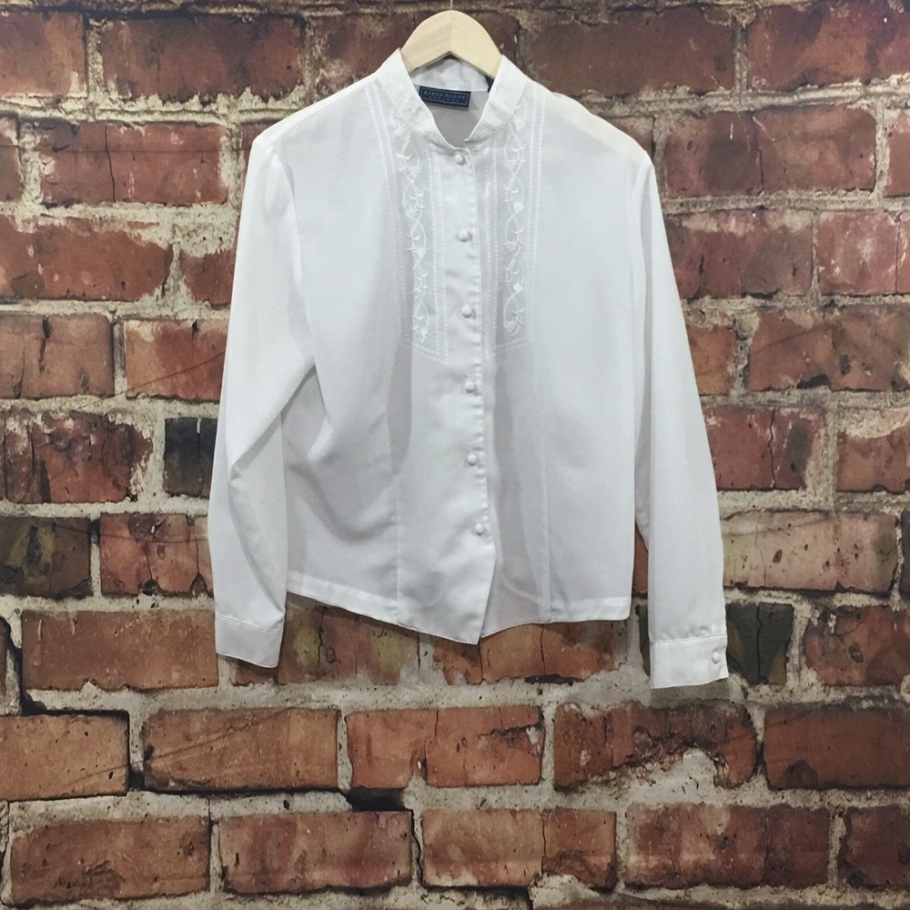 Karen Scott Career White Button Down Petite Top